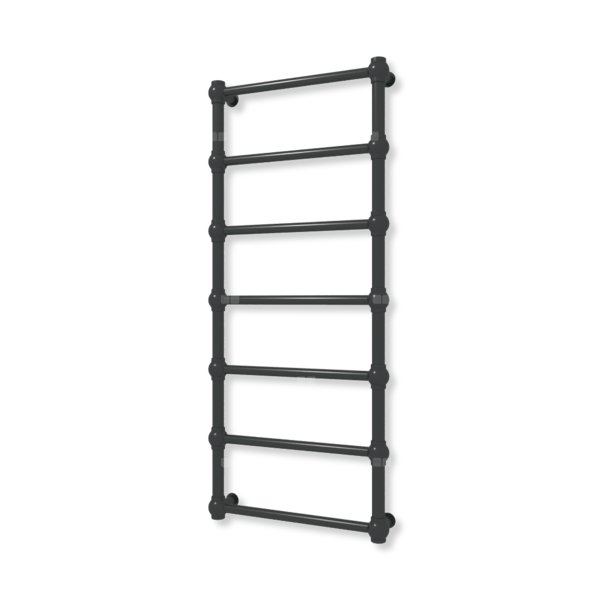 Grzejnik elektryczny TERMA RETRO 1170 x 500 mm, kolor czarny jak kruk mat RAL9005, moc 300 W, podłączenie E8, kabel prosty bez wtyczki z maskownicą czarny