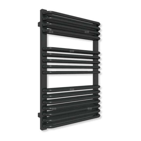 Grzejnik elektryczny TERMA TYTUS 820 x 540 mm, kolor czarny jak kruk mat RAL9005, moc 600 W, podłączenie E8, kabel prosty z wtyczką czarny