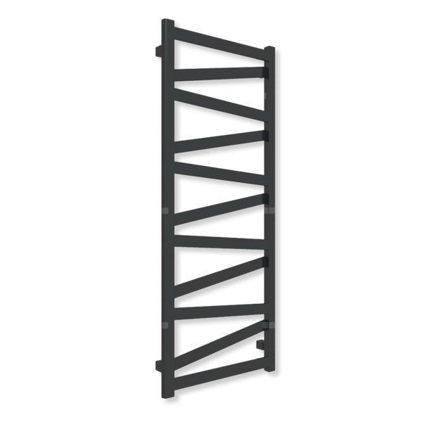 Grzejnik elektryczny TERMA VIPERA 1230 x 500 mm, kolor czarny jak kruk mat RAL9005, moc 400 W, podłączenie E1, kabel spiralny z wtyczką czarny