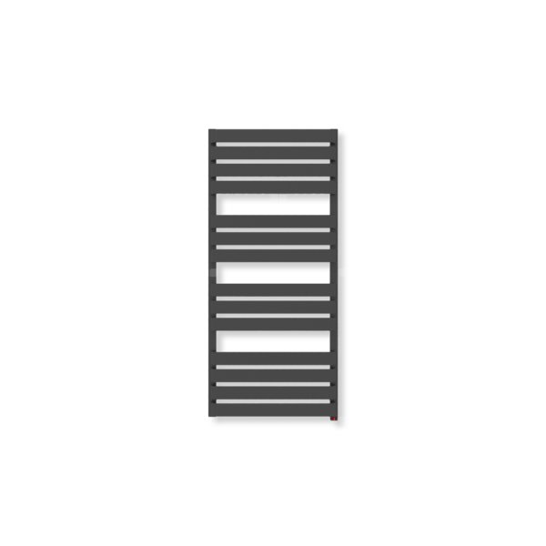 Grzejnik elektryczny TERMA WARP T ONE 1110 x 500mm, kolor czarny sygnałowy RAL9004, moc 600 W, podłączenie E8, kabel prosty bez wtyczki szary