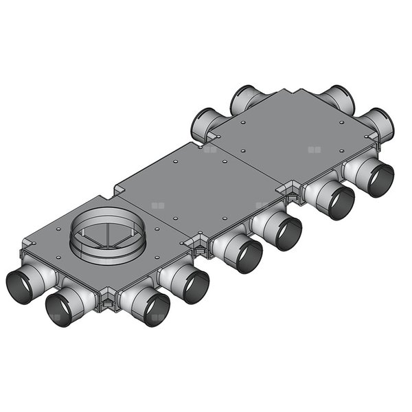 Rozdzielacz końcowy TopFlex DN200/DN90 x 12 / 3-modułowy - montaż pod stropem
