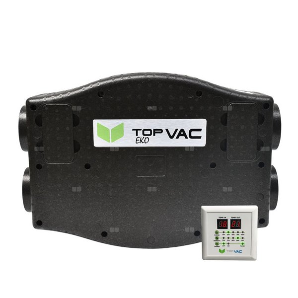 Centrala wentylacyjna TopVac Eko 260GV ze sterownikiem LED i higrostatem, 260m3/h, odzysk ciepła, króćce DN125, ścienno-podsufitowa