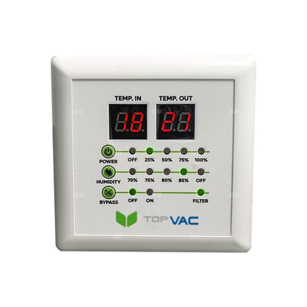 Centrala wentylacyjna TopVac Eko 350GV ze sterownikiem LED i higrostatem, 350m3/h, odzysk ciepła, króćce DN160, ścienno-podsufitowa i stojąca