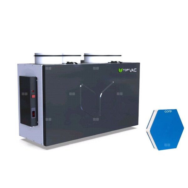 Centrala wentylacyjna TopVac 350VENENT ze sterownikiem, 350 m3/h, odzysk ciepła i wilgoci z wymiennikiem entalpicznym, króćce DN160 do góry