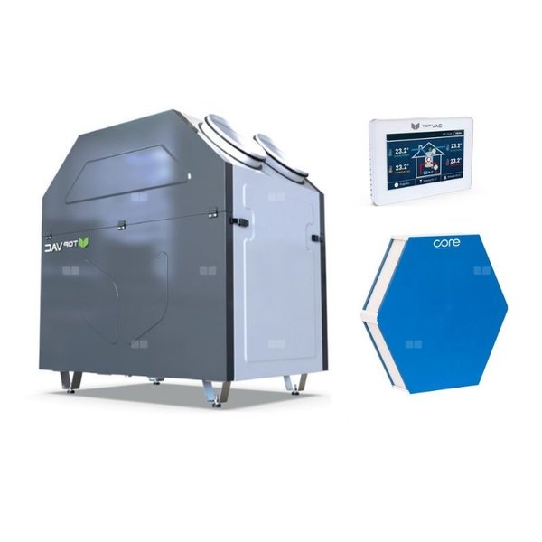 Centrala wentylacyjna TopVac 1000UENT ze sterownikiem, 1000 m3/h, odzysk ciepła i wilgoci z wymiennikiem entalpicznym, króćce DN315, 45st.