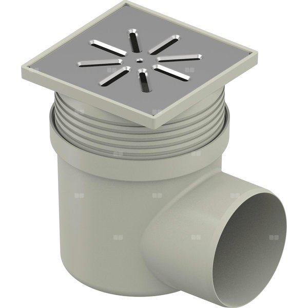 Wpust UPONOR Aqua Ambient Standard z 1 przyłączem 110, odpływ poziomy, kratka 150x150mm stal nierdzewna