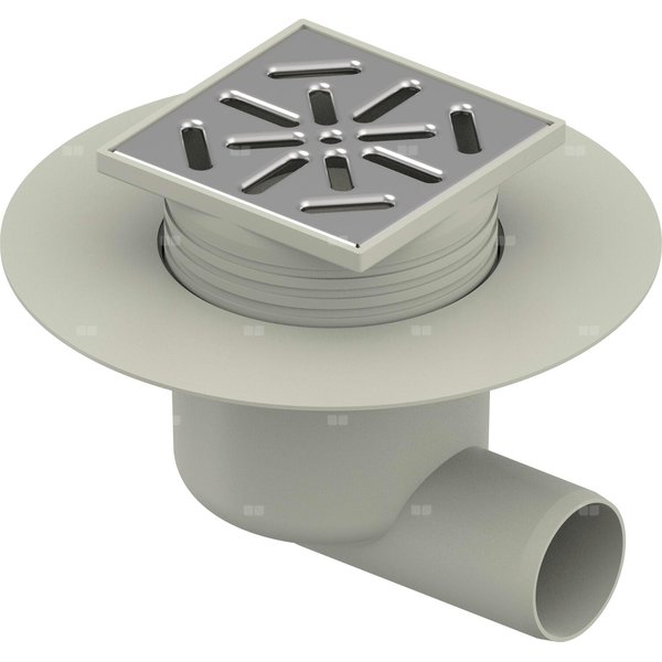 Wpust UPONOR Aqua Ambient C Standard z 1 przyłączem 50, odpływ poziomy, kratka 107x107mm stal nierdzewna