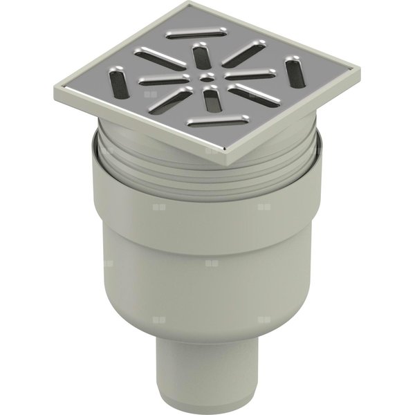 Wpust UPONOR Aqua Ambient Standard z 1 przyłączem 50, odpływ pionowy, kratka 100x100mm stal nierdzewna