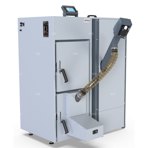 Kocioł na pellet VITECO HEAT NextPell Plus z palnikiem samoczyszczącym Defro zamontowanym od frontu 12 kW z zasobnikiem o pojemności 235 l