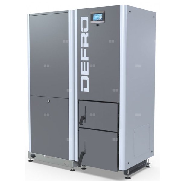GAMMA 30 L - kocioł na pellet o mocy 30 kW, z zasobnikiem pelletu o pojemności 190 litrów stojącym obok kotła, wersja lewa