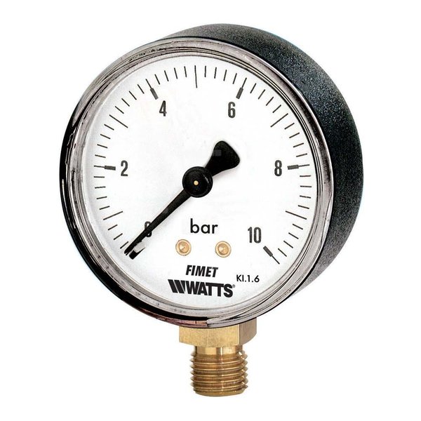 Manometr z rurką Bourdona WATTS M1-ABS G/D+C+LF+QK 0-10 bar 3/8'' radialny fi 80 mm, obudowa z tworzywa sztucznego